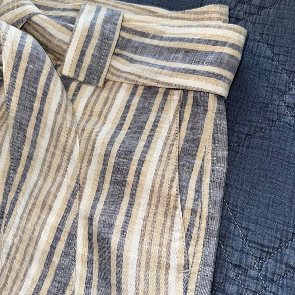Zara Flax Linen Striped Tie-Waist Shorts Coastal Summer Blue Tan White Size MED - Picture 5 of 15